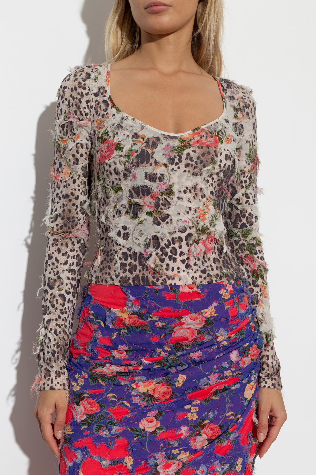 トップス DIESEL Flower Patterned All With Charm Women's Slim-fit mesh top with flower print | Multicolor